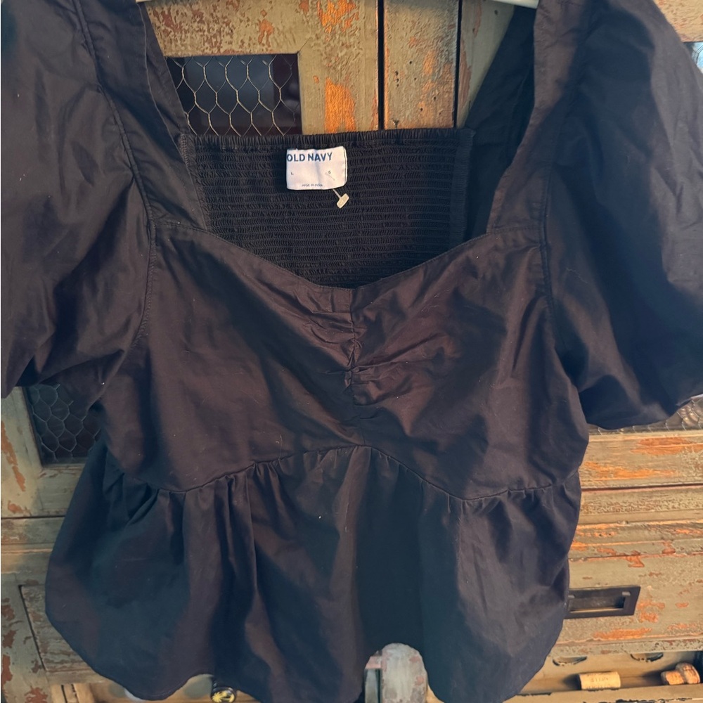 Old Navy Black Ruffled Peplum Blouse